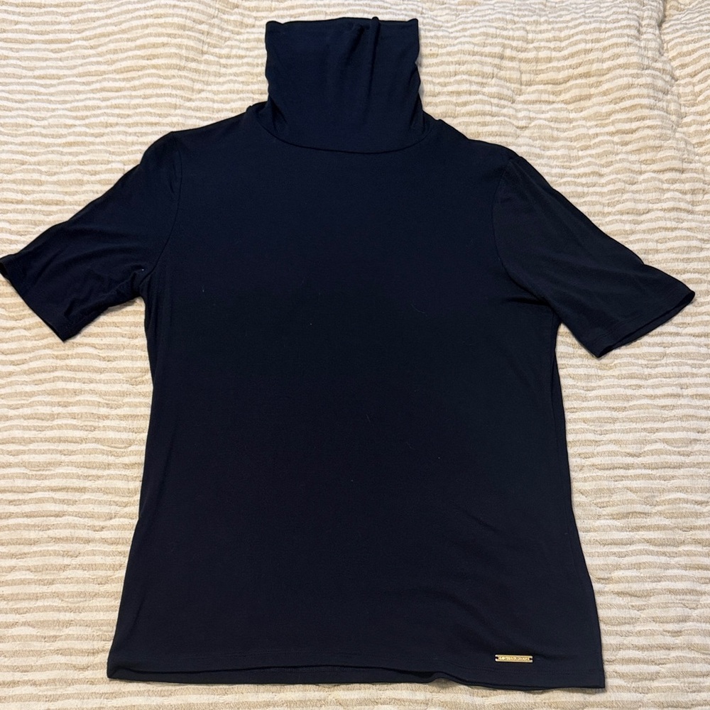 Michael Kors Navy Blue Turtleneck Short-Sleeve Women's Top